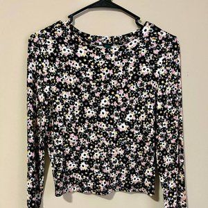 Wild Fable Black Floral Crop Top Long Sleeve